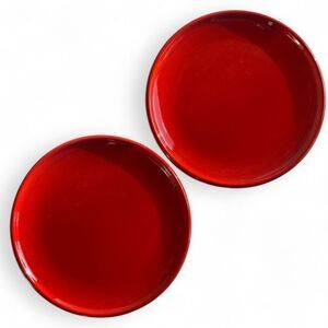 Vintage Bright Red Speckled Glaze 10” Stoneware Couple Dinner Plates